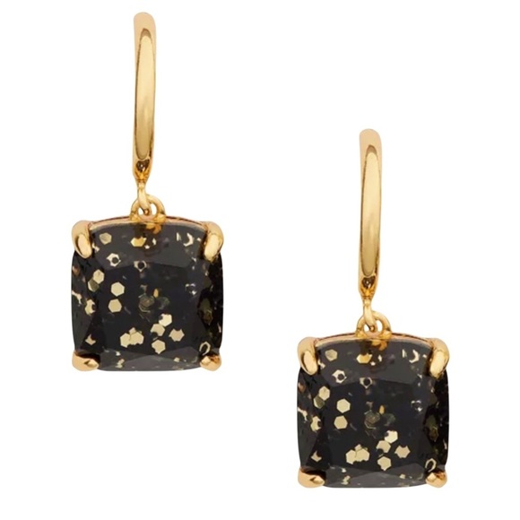 KATE SPADE • Gold Squared Away Black Glitter Huggies Hoop Earrings - Picture 1 of 5